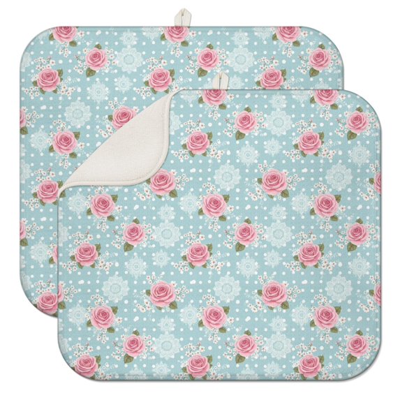 Pioneer Flower Floral Print Pattern Kitchen Dish Drying Mat 1 Pack, Ultra Absorbent Microfiber Drainer Mat, 16"x18"