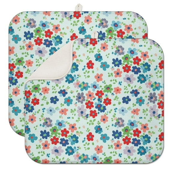Pioneer Flower Floral Print Pattern Kitchen Dish Drying Mat 1 Pack, Ultra Absorbent Microfiber Drainer Mat, 16"x18"