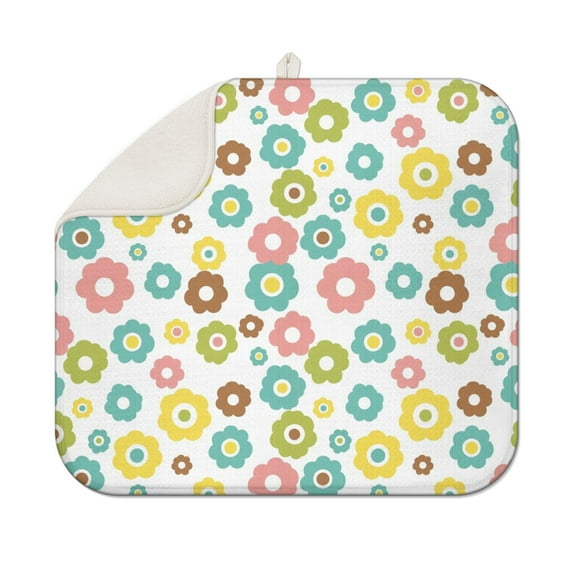 Pioneer Flower Floral Print Pattern Kitchen Dish Drying Mat 1 Pack, Ultra Absorbent Microfiber Drainer Mat, 16"x18"
