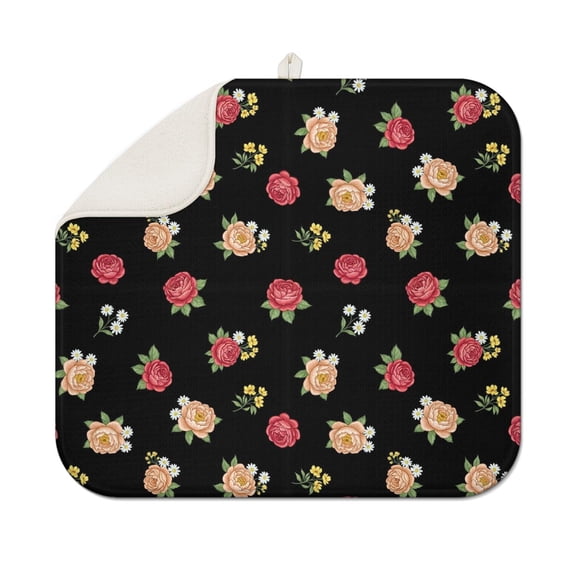 Pioneer Flower Floral Print Pattern Kitchen Dish Drying Mat 1 Pack, Ultra Absorbent Microfiber Drainer Mat, 16"x18"