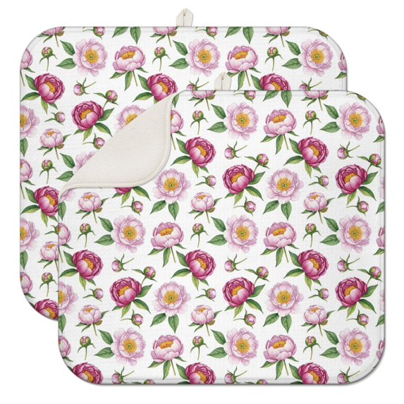 Pioneer Flower Floral Print Pattern Kitchen Dish Drying Mat 1 Pack, Ultra Absorbent Microfiber Drainer Mat, 16"x18"