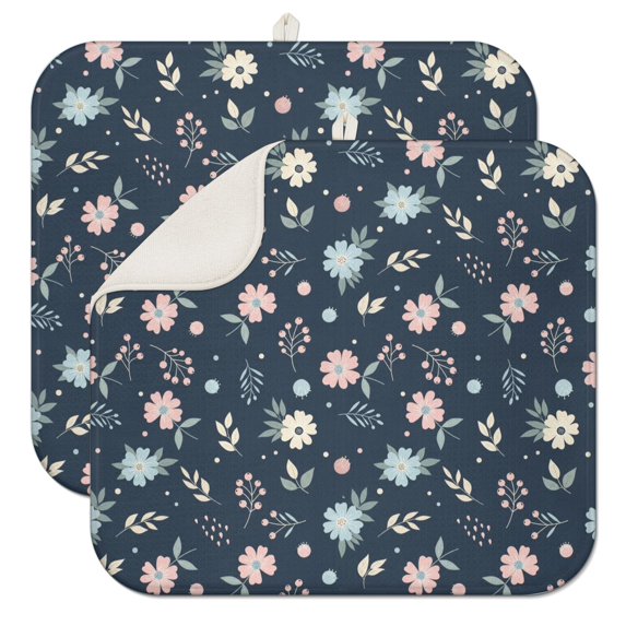 Pioneer Flower Floral Print Pattern Kitchen Dish Drying Mat 1 Pack, Ultra Absorbent Microfiber Drainer Mat, 16"x18"