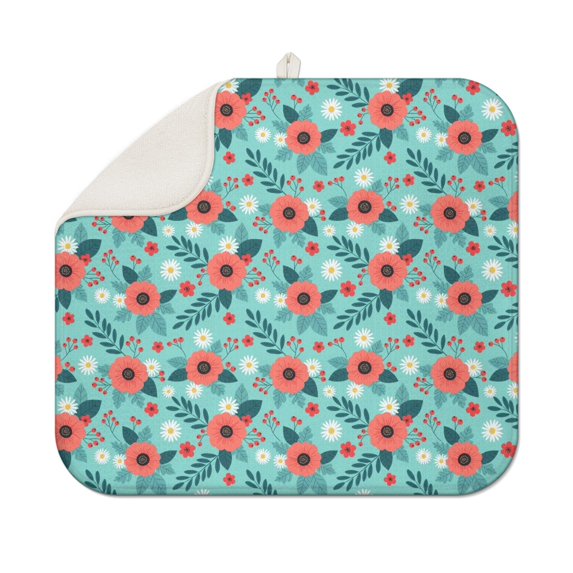 Pioneer Flower Floral Print Pattern Kitchen Dish Drying Mat 1 Pack, Ultra Absorbent Microfiber Drainer Mat, 16"x18"