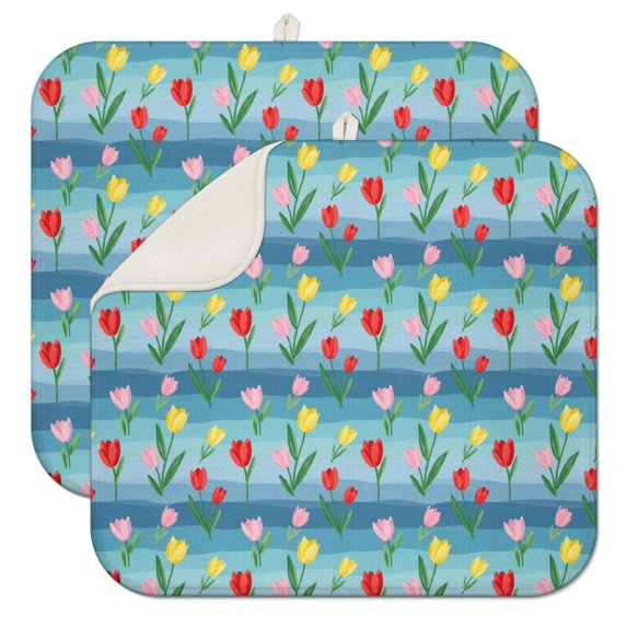 Pioneer Flower Floral Print Pattern Kitchen Dish Drying Mat 1 Pack, Ultra Absorbent Microfiber Drainer Mat, 16"x18"