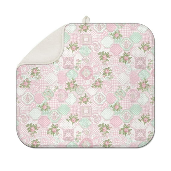Pioneer Flower Floral Print Pattern Kitchen Dish Drying Mat 1 Pack, Ultra Absorbent Microfiber Drainer Mat, 16"x18"