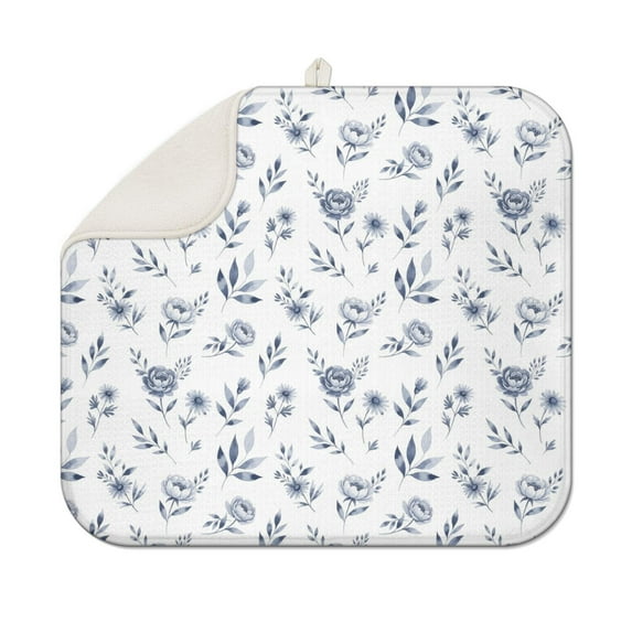 Pioneer Flower Floral Print Pattern Kitchen Dish Drying Mat 1 Pack, Ultra Absorbent Microfiber Drainer Mat, 16"x18"