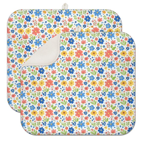 Pioneer Flower Floral Print Pattern Kitchen Dish Drying Mat 1 Pack, Ultra Absorbent Microfiber Drainer Mat, 16"x18"