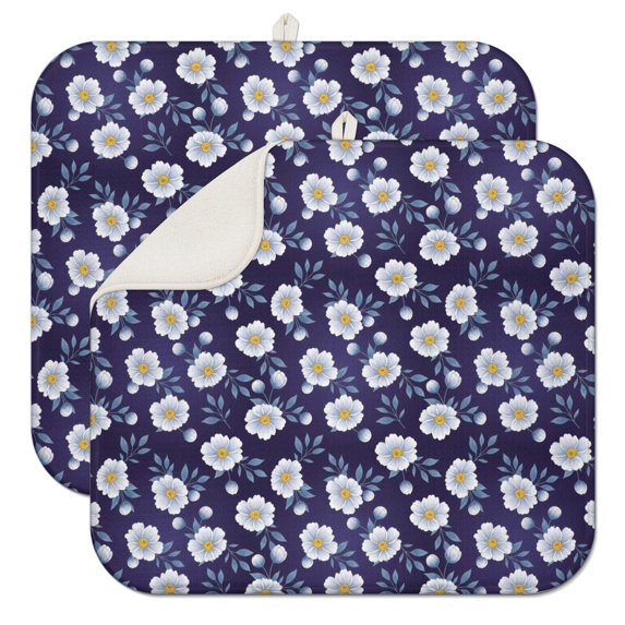 Pioneer Flower Floral Print Pattern Kitchen Dish Drying Mat 1 Pack, Ultra Absorbent Microfiber Drainer Mat, 16"x18"