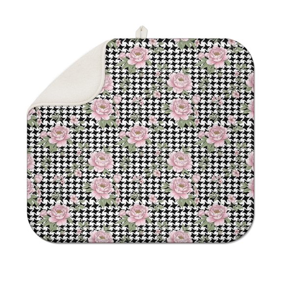 Pioneer Flower Floral Print Pattern Kitchen Dish Drying Mat 1 Pack, Ultra Absorbent Microfiber Drainer Mat, 16"x18"