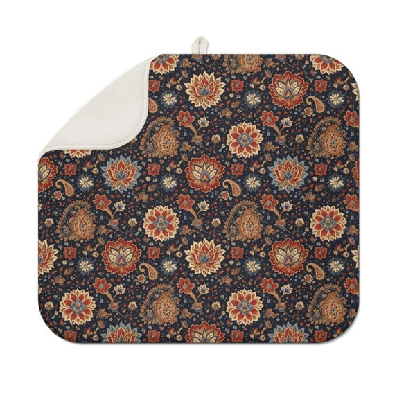 Pioneer Flower Floral Print Pattern Kitchen Dish Drying Mat 1 Pack, Ultra Absorbent Microfiber Drainer Mat, 16"x18"