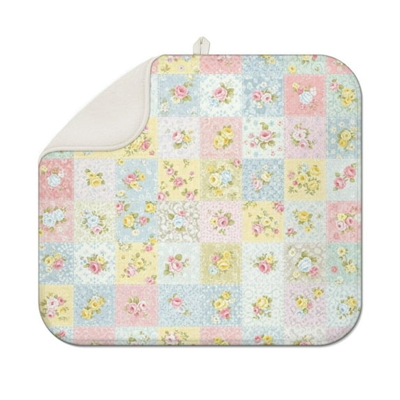 Pioneer Flower Floral Print Pattern Kitchen Dish Drying Mat 1 Pack, Ultra Absorbent Microfiber Drainer Mat, 16"x18"