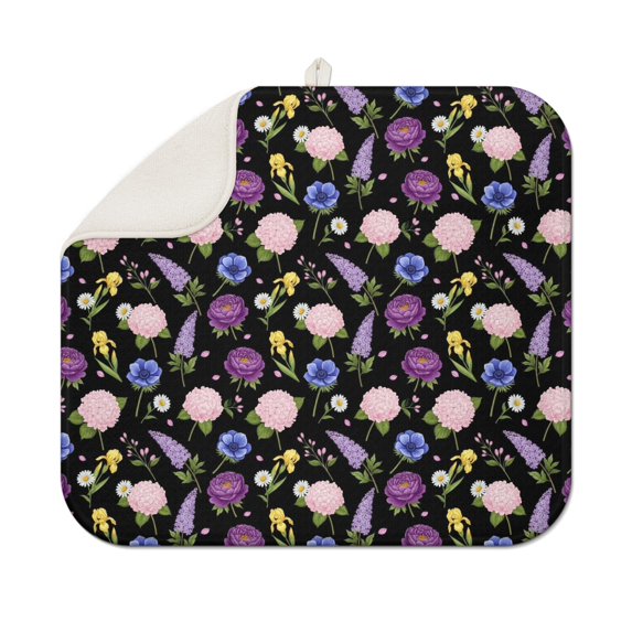 Pioneer Flower Floral Print Pattern Kitchen Dish Drying Mat 1 Pack, Ultra Absorbent Microfiber Drainer Mat, 16"x18"