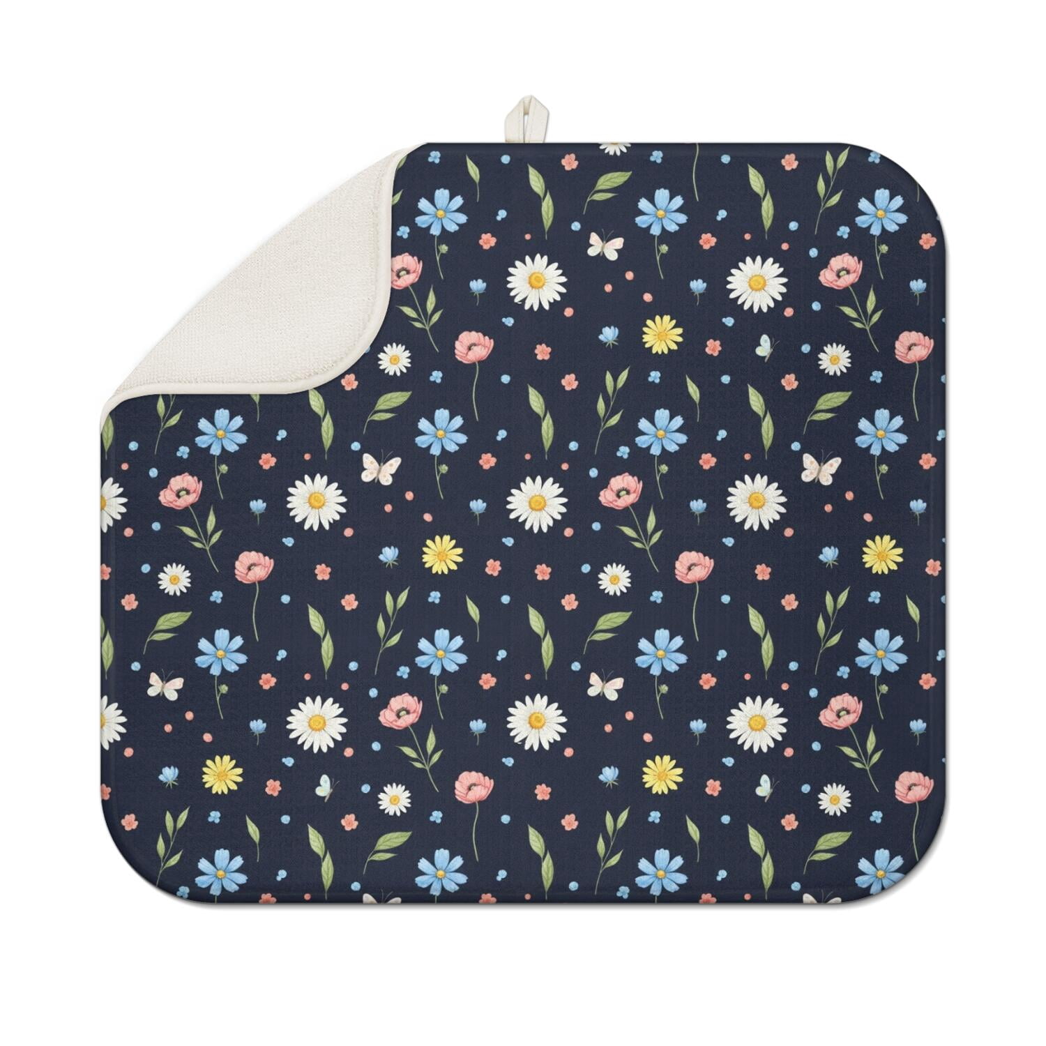 Drying Pad Pattern Pioneer Flower Floral Print Pattern Kitchen Dish Drying Mat 1 Pack ...