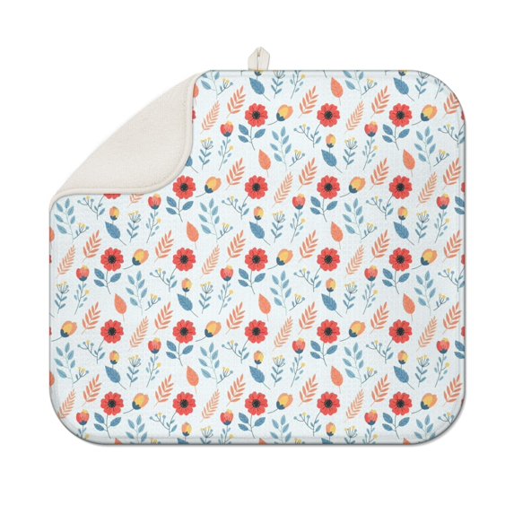 Pioneer Flower Floral Print Pattern Kitchen Dish Drying Mat 1 Pack, Ultra Absorbent Microfiber Drainer Mat, 16"x18"
