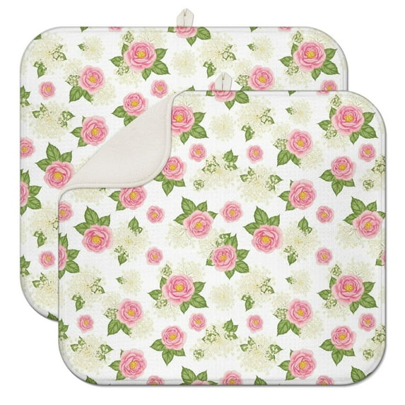 Pioneer Flower Floral Print Pattern Kitchen Dish Drying Mat 1 Pack, Ultra Absorbent Microfiber Drainer Mat, 16"x18"