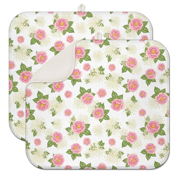 Pioneer Flower Floral Print Pattern Kitchen Dish Drying Mat 1 Pack, Ultra Absorbent Microfiber Drainer Mat, 16"x18"