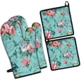 thumbnail image 1 of Pioneer Flower Floral Print Pattern Kitchen Oven Mitt and Pot Holder Sets 2 Pcs for Baking, Cooking and Grilling, Heat Resistant Up To 392 °F, 1 of 7