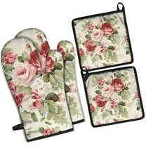 Pioneer Flower Floral Print Pattern Kitchen Oven Mitt and Pot Holder Sets 2 Pcs for Baking, Cooking and Grilling, Heat Resistant Up To 392 °F