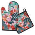 thumbnail image 1 of Pioneer Flower Floral Print Pattern Kitchen Oven Mitt and Pot Holder Sets 2 Pcs for Baking, Cooking and Grilling, Heat Resistant Up To 392 °F, 1 of 7