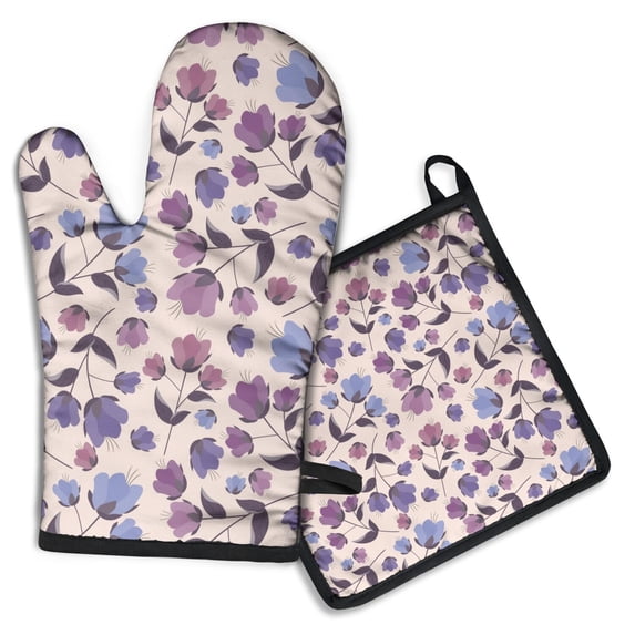 Pioneer Flower Floral Print Pattern Kitchen Oven Mitt and Pot Holder Sets 2 Pcs for Baking, Cooking and Grilling, Heat Resistant Up To 392 °F