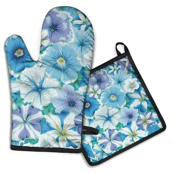 Pioneer Flower Floral Print Pattern Kitchen Oven Mitt and Pot Holder Sets 2 Pcs for Baking, Cooking and Grilling, Heat Resistant Up To 392 °F