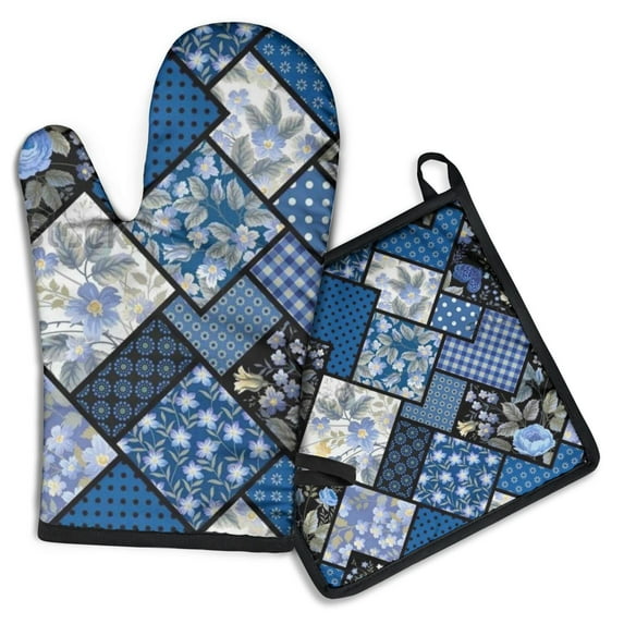 Pioneer Flower Floral Print Pattern Kitchen Oven Mitt and Pot Holder Sets 2 Pcs for Baking, Cooking and Grilling, Heat Resistant Up To 392 °F