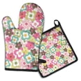thumbnail image 1 of Pioneer Flower Floral Print Pattern Kitchen Oven Mitt and Pot Holder Sets 2 Pcs for Baking, Cooking and Grilling, Heat Resistant Up To 392 °F, 1 of 7