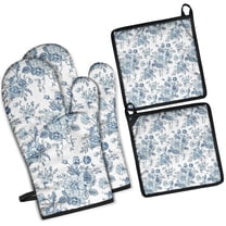 Pioneer Flower Floral Print Pattern Kitchen Oven Mitt and Pot Holder Sets 2 Pcs for Baking, Cooking and Grilling, Heat Resistant Up To 392 °F