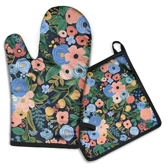 Pioneer Flower Floral Print Pattern Kitchen Oven Mitt and Pot Holder Sets 4 Pcs for Baking, Cooking and Grilling, Heat Resistant Up To 392 °F