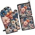 thumbnail image 1 of Pioneer Flower Floral Print Pattern Kitchen Oven Mitt and Pot Holder Sets 4 Pcs for Baking, Cooking and Grilling, Heat Resistant Up To 392 °F, 1 of 7