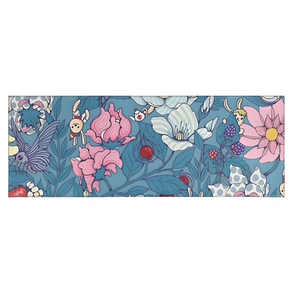Pioneer Flower Floral Print Pattern Kitchen Rug Mat,Kitchen Runner Rugs Non Skid Washable,Decorative Kitchen Floor Mats for Kitchen,Sink,Laundry,17"X47"