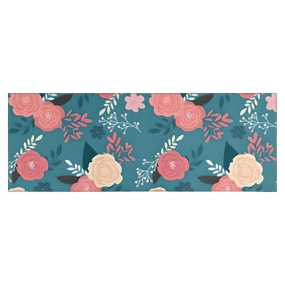 Pioneer Flower Floral Print Pattern Kitchen Rug Mat,Kitchen Runner Rugs Non Skid Washable,Decorative Kitchen Floor Mats for Kitchen,Sink,Laundry,17"X47"