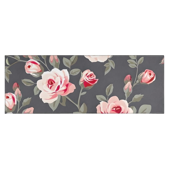 Pioneer Flower Floral Print Pattern Kitchen Rug Mat,Kitchen Runner Rugs Non Skid Washable,Decorative Kitchen Floor Mats for Kitchen,Sink,Laundry,17"X47"