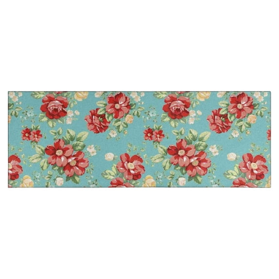 Pioneer Flower Floral Print Pattern Kitchen Rug Mat,Kitchen Runner Rugs Non Skid Washable,Decorative Kitchen Floor Mats for Kitchen,Sink,Laundry,17"X47"