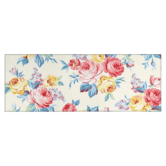 Pioneer Flower Floral Print Pattern Kitchen Rug Mat,Kitchen Runner Rugs Non Skid Washable,Decorative Kitchen Floor Mats for Kitchen,Sink,Laundry,17"X47"