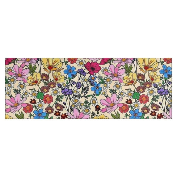 Pioneer Flower Floral Print Pattern Kitchen Rug Mat,Kitchen Runner Rugs Non Skid Washable,Decorative Kitchen Floor Mats for Kitchen,Sink,Laundry,17"X47"