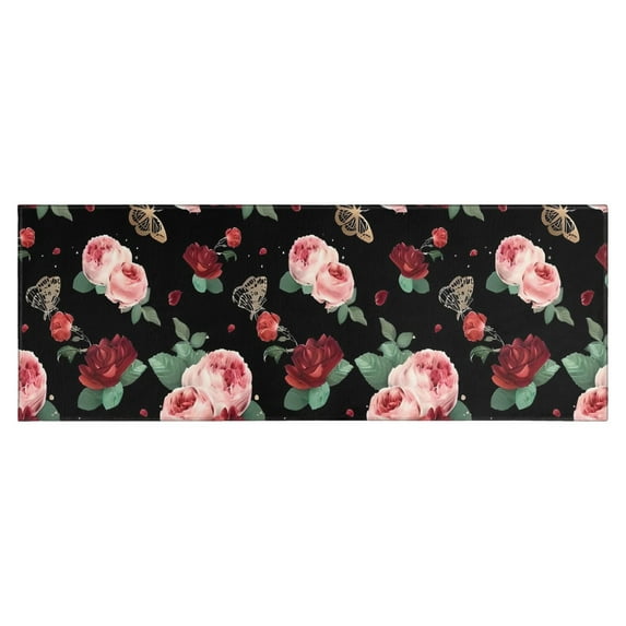Pioneer Flower Floral Print Pattern Kitchen Rug Mat,Kitchen Runner Rugs Non Skid Washable,Decorative Kitchen Floor Mats for Kitchen,Sink,Laundry,17"X47"