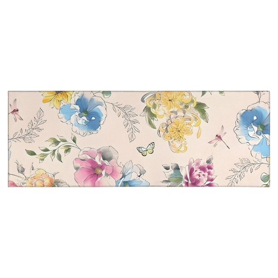Pioneer Flower Floral Print Pattern Kitchen Rug Mat,Kitchen Runner Rugs Non Skid Washable,Decorative Kitchen Floor Mats for Kitchen,Sink,Laundry,17"X47"