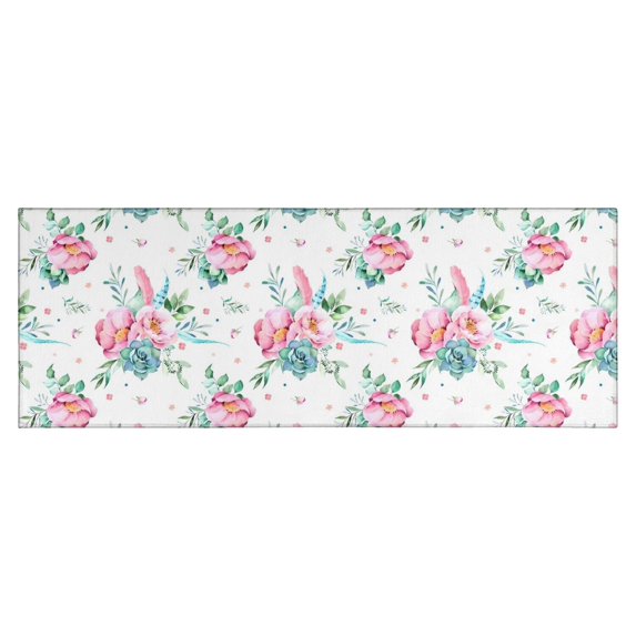Pioneer Flower Floral Print Pattern Kitchen Rug Mat,Kitchen Runner Rugs Non Skid Washable,Decorative Kitchen Floor Mats for Kitchen,Sink,Laundry,17"X47"