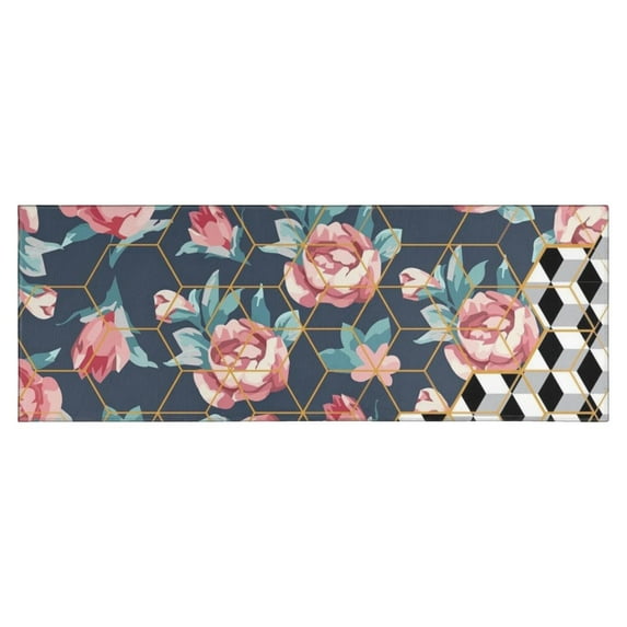 Pioneer Flower Floral Print Pattern Kitchen Rug Mat,Kitchen Runner Rugs Non Skid Washable,Decorative Kitchen Floor Mats for Kitchen,Sink,Laundry,17"X47"