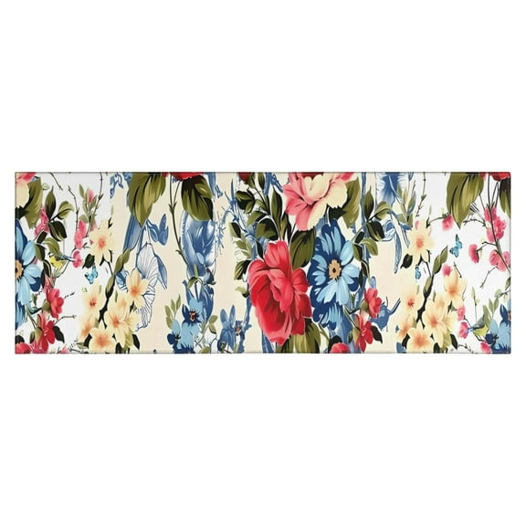 Pioneer Flower Floral Print Pattern Kitchen Rug Mat,Kitchen Runner Rugs Non Skid Washable,Decorative Kitchen Floor Mats for Kitchen,Sink,Laundry,17"X47"