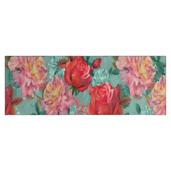 Pioneer Flower Floral Print Pattern Kitchen Rug Mat,Kitchen Runner Rugs Non Skid Washable,Decorative Kitchen Floor Mats for Kitchen,Sink,Laundry,17"X47"