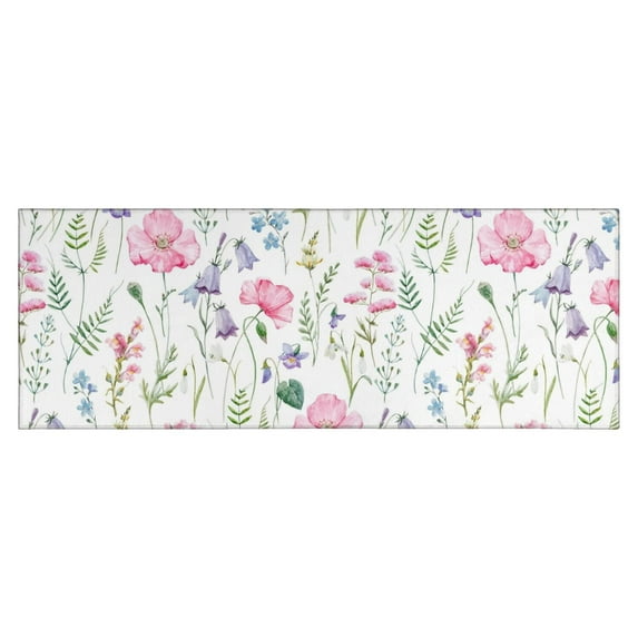 Pioneer Flower Floral Print Pattern Kitchen Rug Mat,Kitchen Runner Rugs Non Skid Washable,Decorative Kitchen Floor Mats for Kitchen,Sink,Laundry,17"X47"