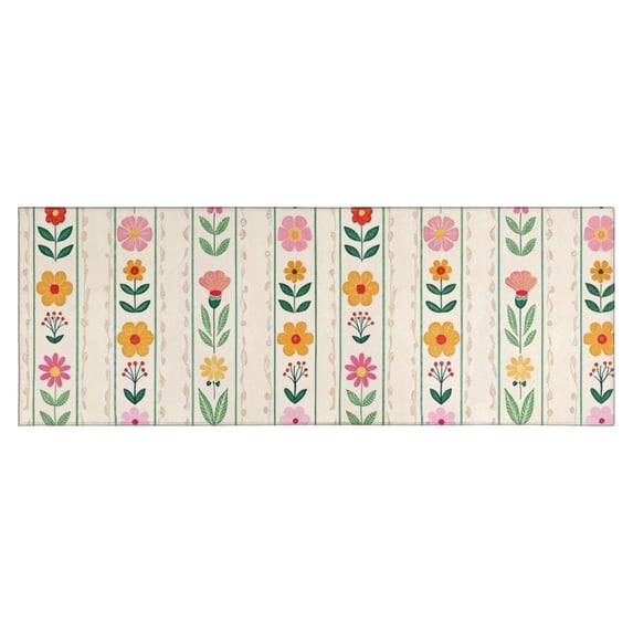 Pioneer Flower Floral Print Pattern Kitchen Rug Mat,Kitchen Runner Rugs Non Skid Washable,Decorative Kitchen Floor Mats for Kitchen,Sink,Laundry,17"X47"