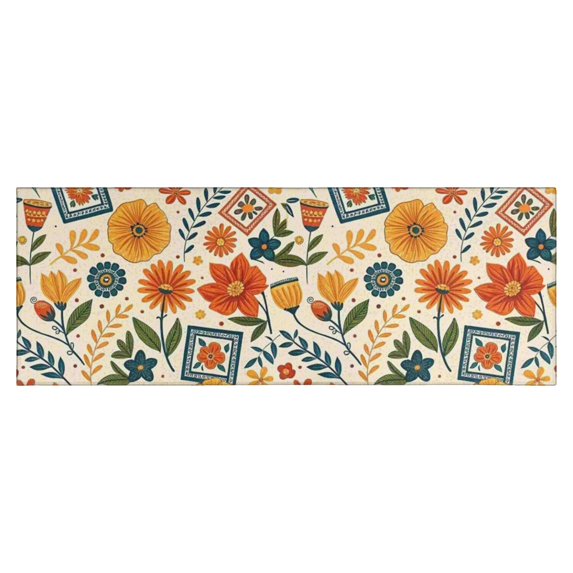 Pioneer Flower Floral Print Pattern Kitchen Rug Mat,Kitchen Runner Rugs Non Skid Washable,Decorative Kitchen Floor Mats for Kitchen,Sink,Laundry,17"X47"