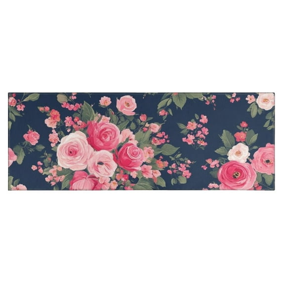 Pioneer Flower Floral Print Pattern Kitchen Rug Mat,Kitchen Runner Rugs Non Skid Washable,Decorative Kitchen Floor Mats for Kitchen,Sink,Laundry,17"X47"