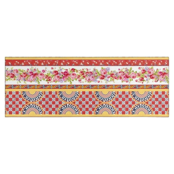 Pioneer Flower Floral Print Pattern Kitchen Rug Mat,Kitchen Runner Rugs Non Skid Washable,Decorative Kitchen Floor Mats for Kitchen,Sink,Laundry,17"X47"