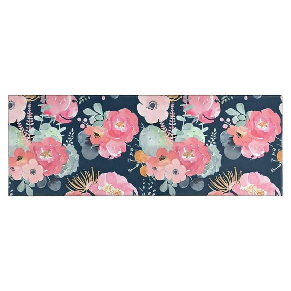 Pioneer Flower Floral Print Pattern Kitchen Rug Mat,Kitchen Runner Rugs Non Skid Washable,Decorative Kitchen Floor Mats for Kitchen,Sink,Laundry,17"X47"
