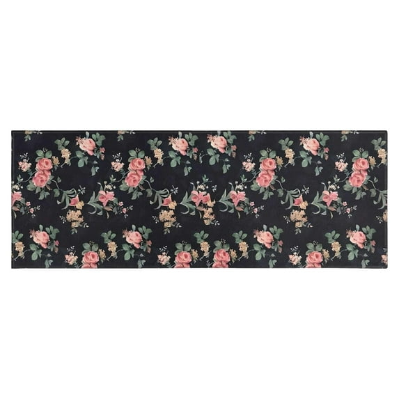 Pioneer Flower Floral Print Pattern Kitchen Rug Mat,Kitchen Runner Rugs Non Skid Washable,Decorative Kitchen Floor Mats for Kitchen,Sink,Laundry,17"X47"