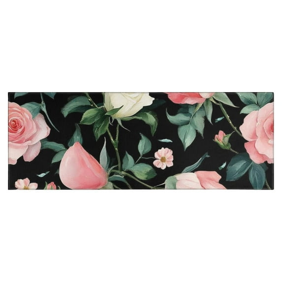 Pioneer Flower Floral Print Pattern Kitchen Rug Mat,Kitchen Runner Rugs Non Skid Washable,Decorative Kitchen Floor Mats for Kitchen,Sink,Laundry,17"X47"